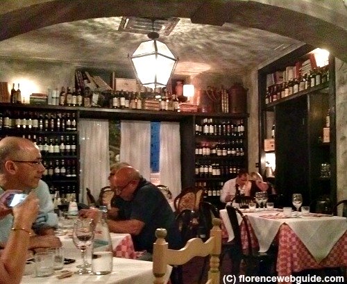 Rustic interior of old-style Osteria di Poneta in the Novoli area of Florence